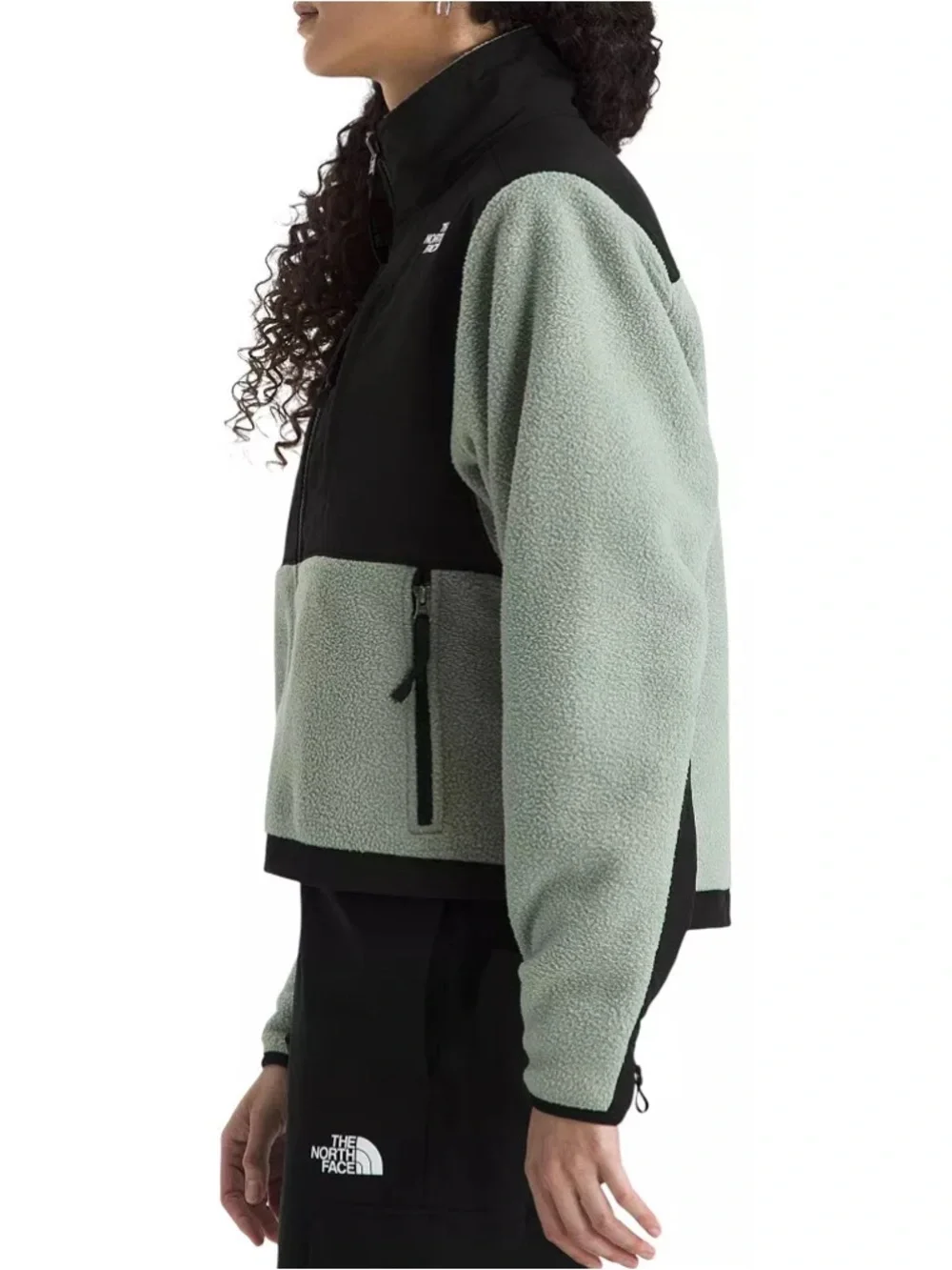 The North Face Women's Two-Tone Teddy Fleece Jacket in Sage Green and Black - Picture 3 of 7